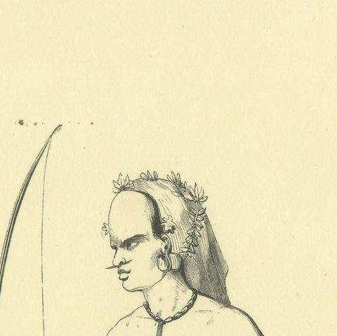 Native of Vanikoro, Antique Wahlen Costume Print, 1843-1844, close-up 2