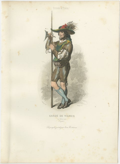Four Antique Alpine Trades & Folk Costume Engravings, Switzerland & Tyrol, 1850, view 3