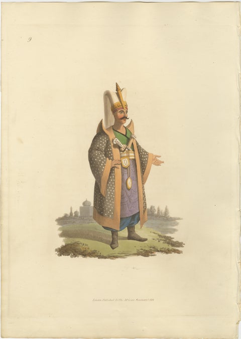 Antique Print of Colonel of Janizaries, the Military Costume of Turkey, 1818, view 2