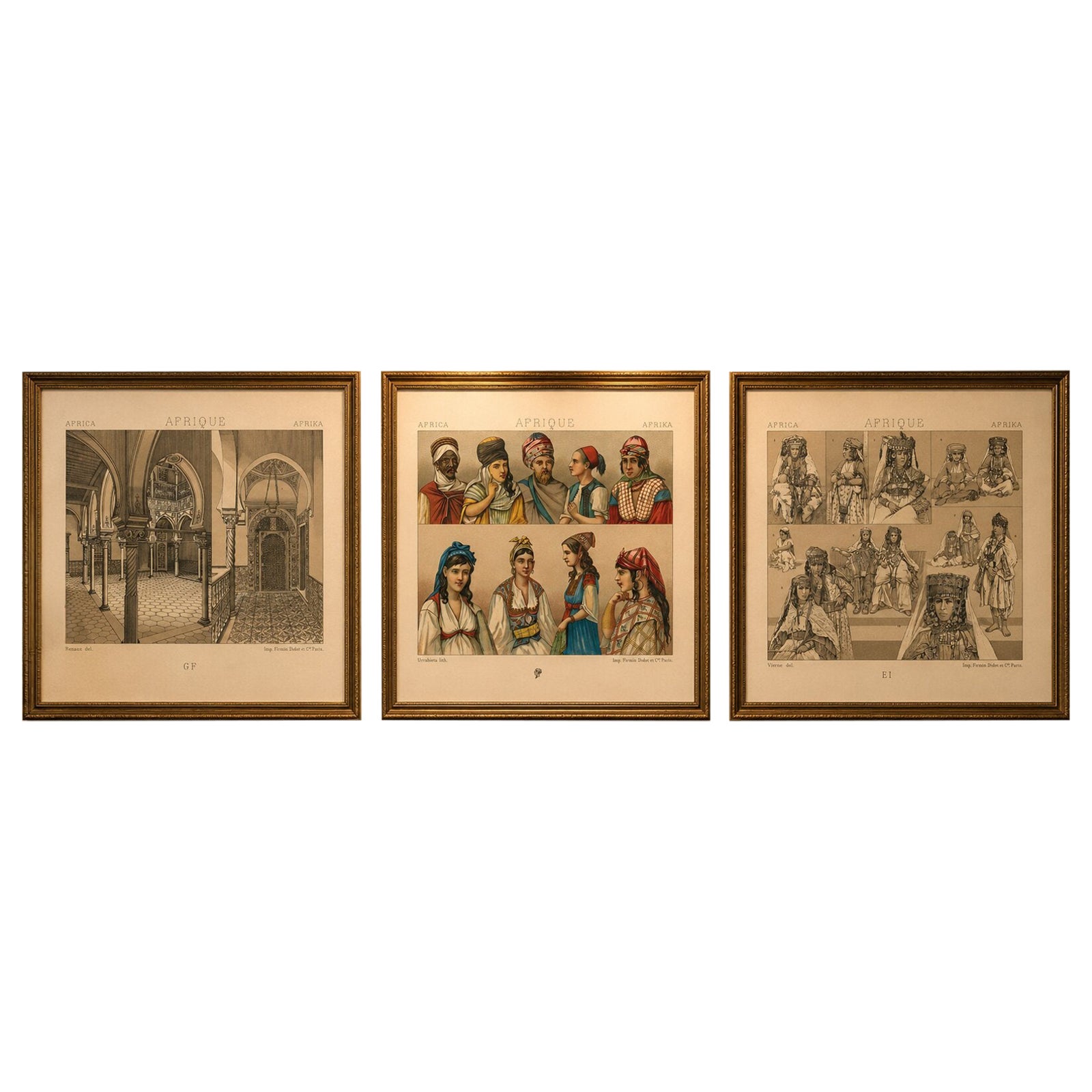 North African Architecture & Costume, Racinet Afrique Plates, Set of 3, 1888