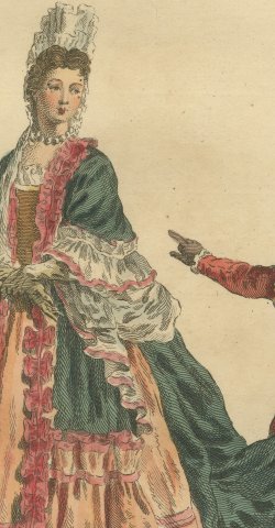 Marchioness of Belfont with a Page in 1700, Jefferys Costume Plate, 1757, close-up 2