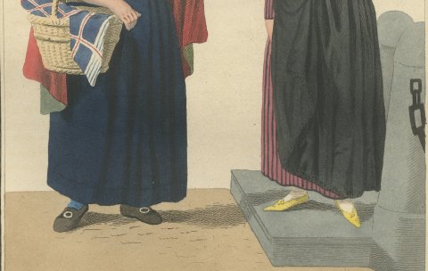 Shrimp Seller and Customer, Dutch Costume Print, Maaskamp, 1811, close-up 3