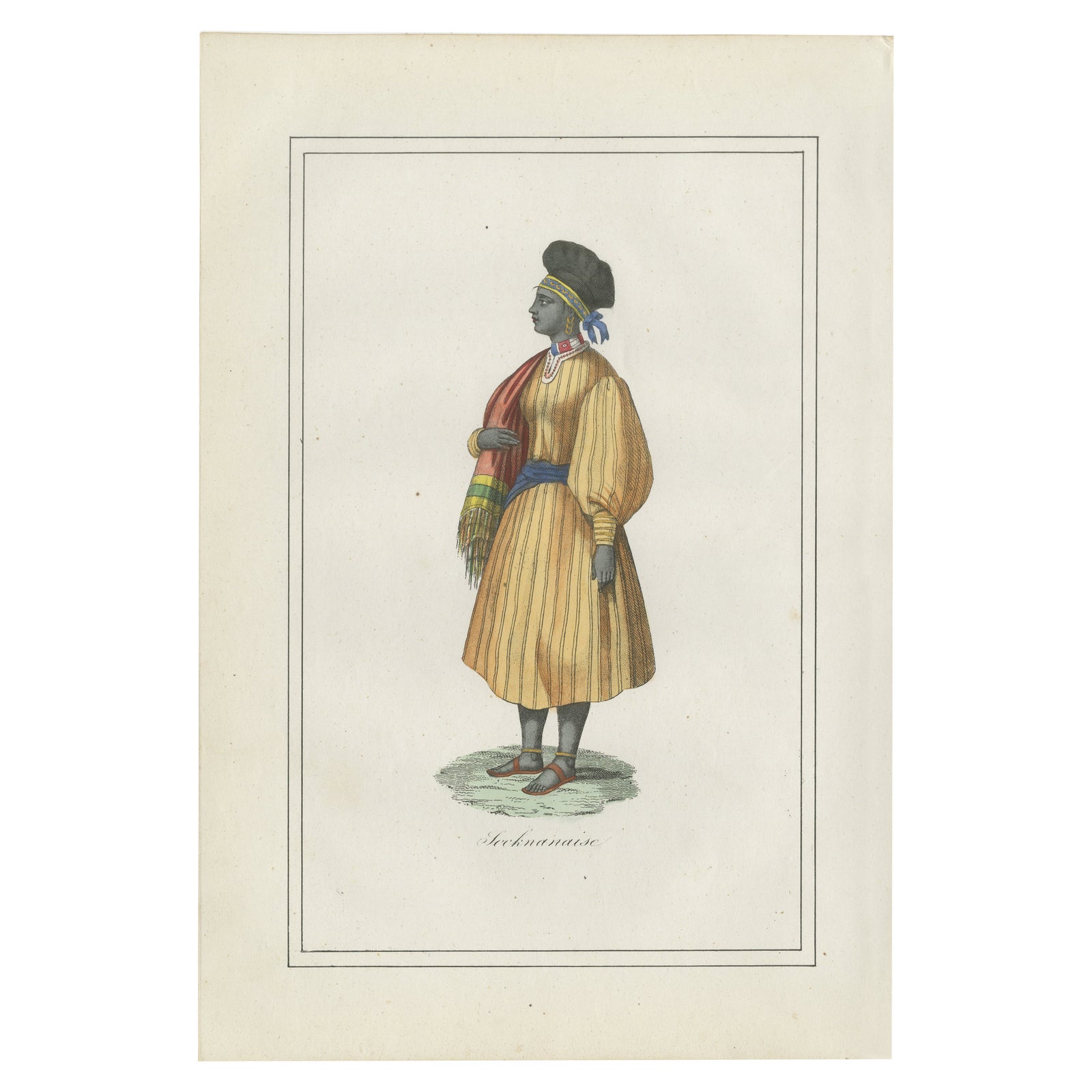 Sierra Leone Woman Costume Print, Antique Hand-Colored Lithograph, 1854