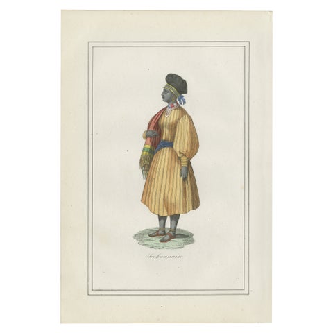 Sierra Leone Woman Costume Print, Antique Hand-Colored Lithograph, 1854