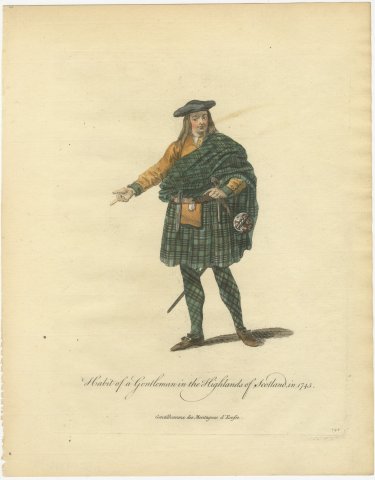 Gentleman in the Highlands of Scotland in 1745, Jefferys Costume Plate, 1757, view 2
