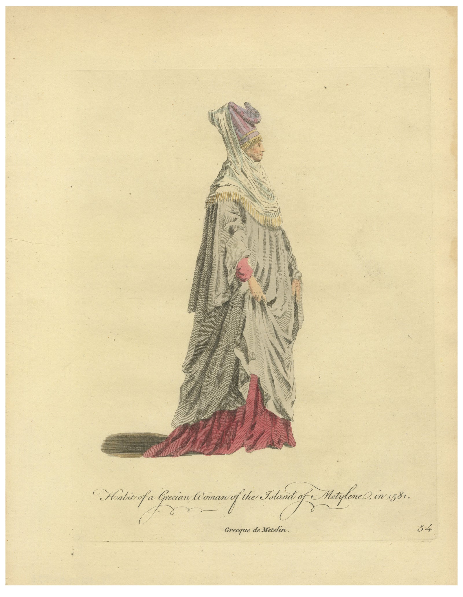 Grecian Woman of Meteline Costume Print, Hand-Colored Jefferys 1749