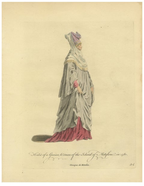 Grecian Woman of Meteline Costume Print, Hand-Colored Jefferys 1749