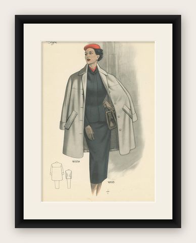 Vintage Fashion Print 'Pl. 16525A' Published in Le Tailleur Moderne, 1954, shown framed