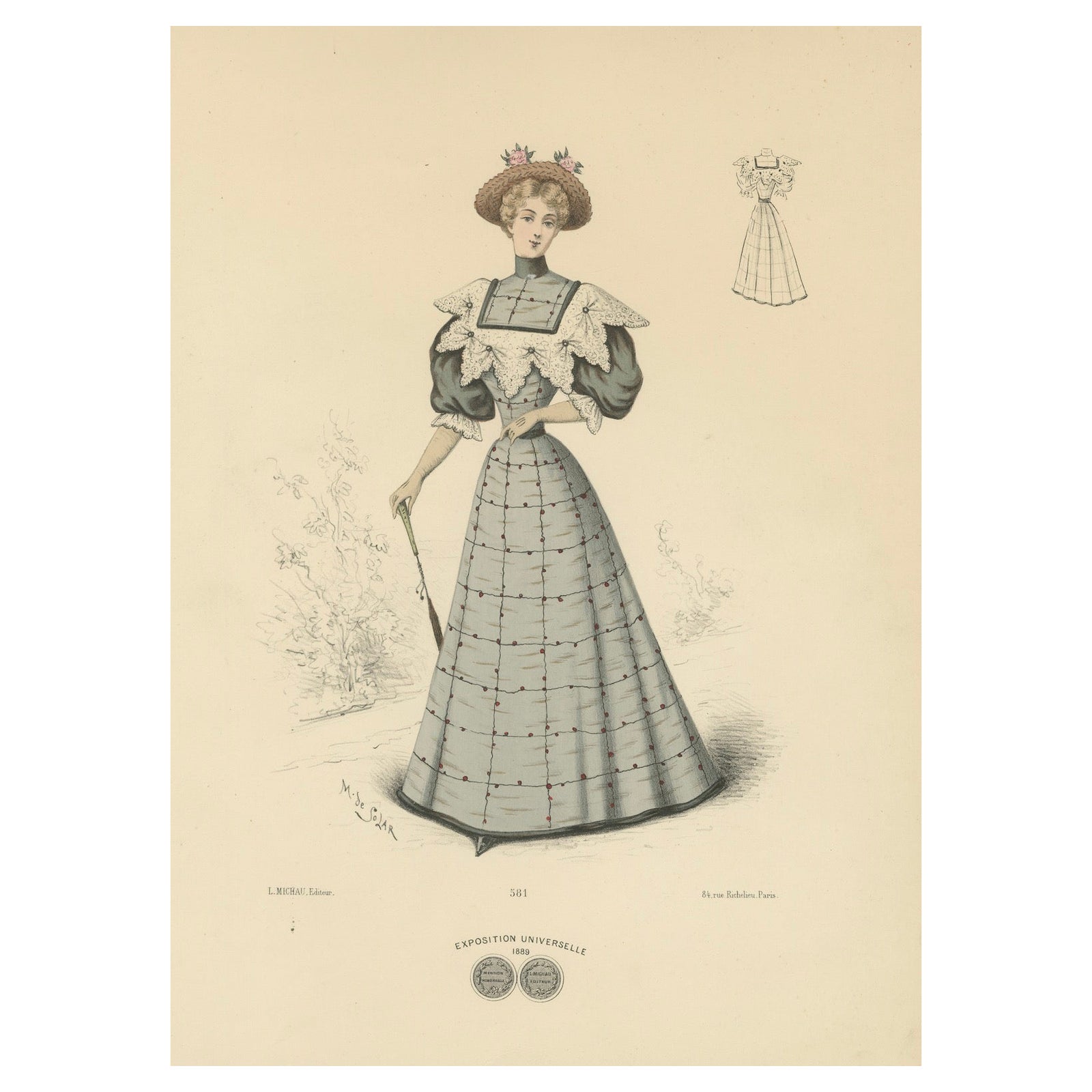 Victorian Refinement: Fashion Lithograph by L. Michau and M. de Solar, 1889