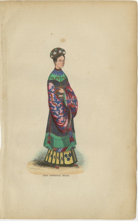 Chinese Costumes Pair, Antique Hand-Colored Engravings, Dutch, 1854, view 3