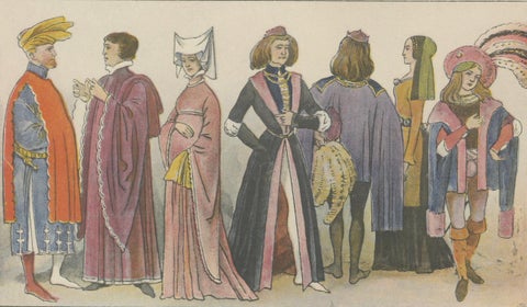 Great Britain 1300–1500 Costume Plate, Antique Hand-Colored Print, ca.1880, close-up 4