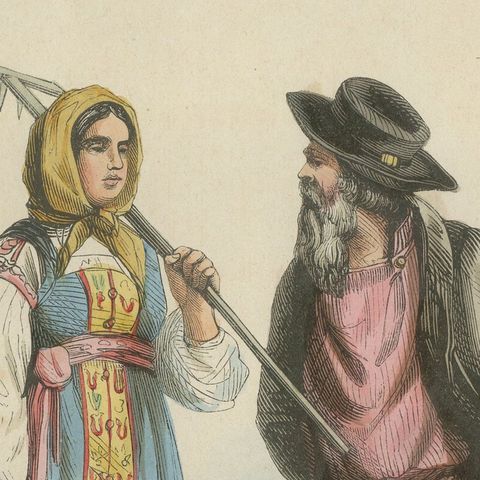 Russian Peasants from the Tver Governorate - Antique Costume Lithograph, c.1852, close-up 6