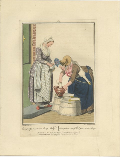 Milk Measuring at the Door, Dutch Costume Print, Maaskamp, 1811, view 2