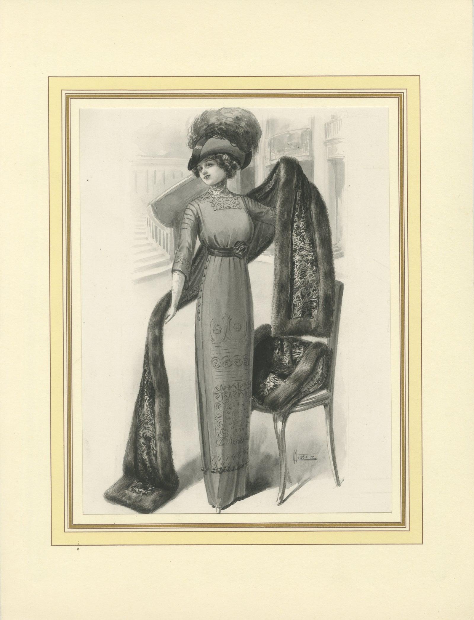 Ferdinand-Léon Ménétrier French Belle Époque Fur Fashion Design, c.1910