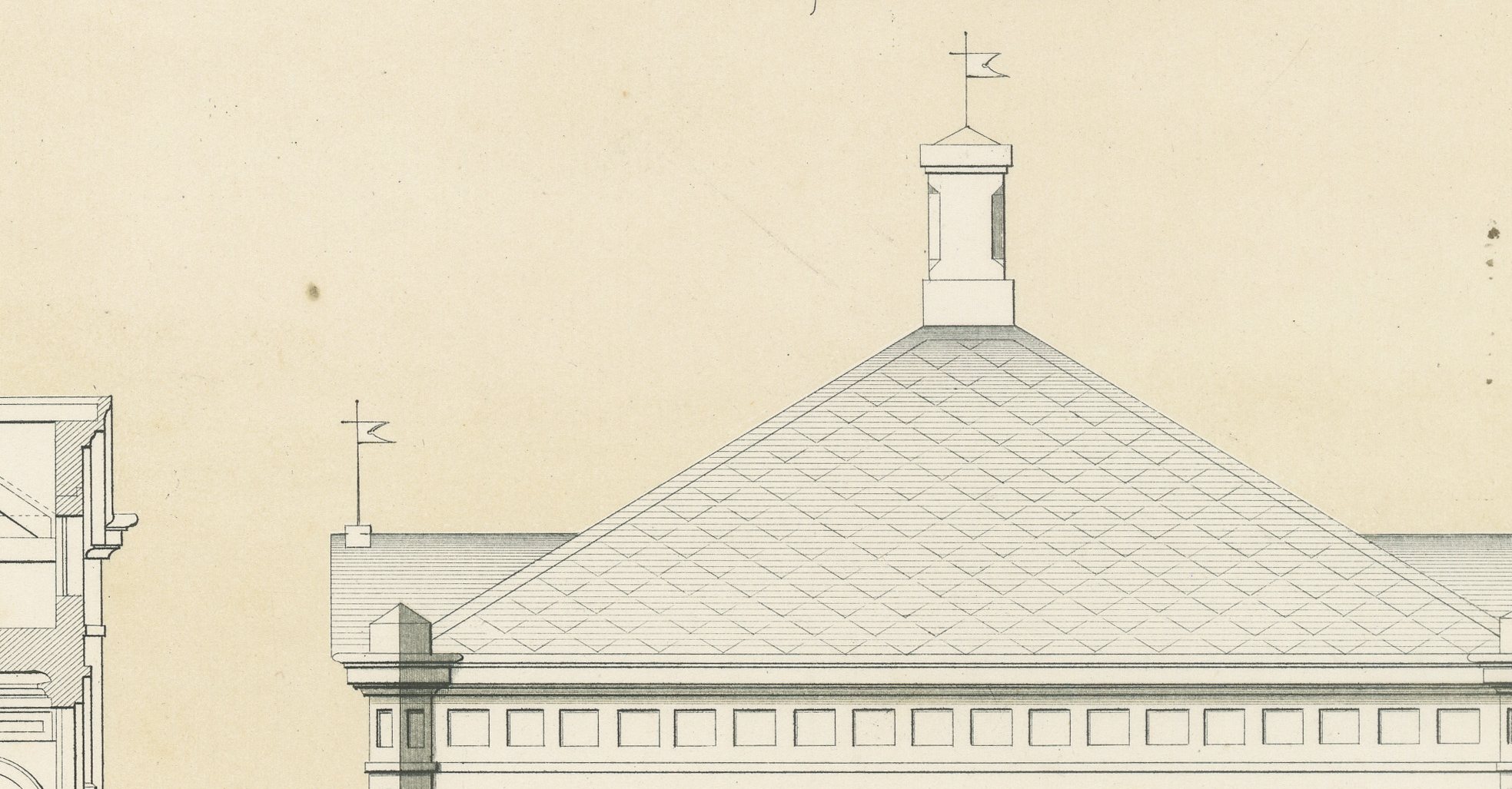 Unbuilt Breukelen Town Hall Design, Dutch Architecture Print, Leliman, 1865-1866, view 3