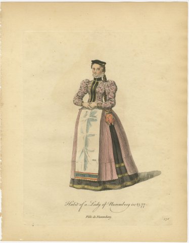 Lady of Nuremberg in Flowered Bodice and Pink Skirt, Costume of 1577, 1757, view 2