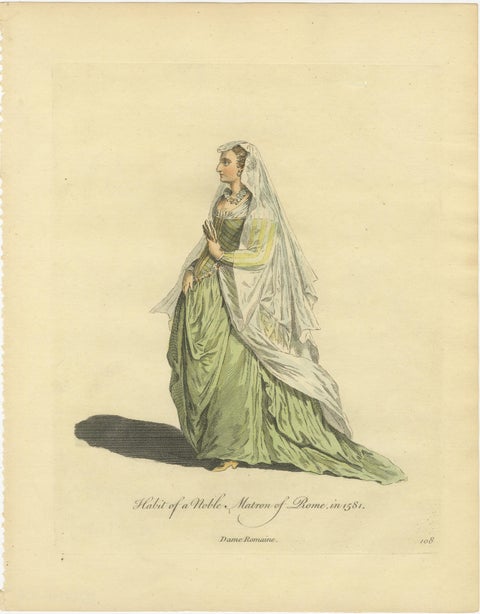Roman Noblewomen Costume Engravings, Hand-Colored, Rome 1581- Published 1749, view 3