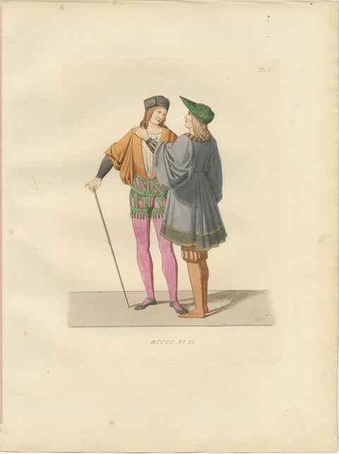Renaissance Italian Figures: Pages, Cavalier, and Cardinal in Costume, 1845, view 2