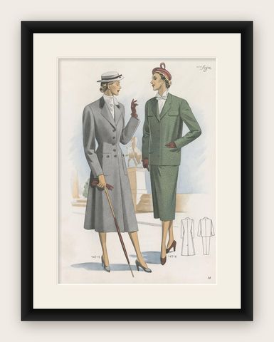 Vintage Fashion Print 'Pl. 14215' Published in Ladies Styles, 1951, shown framed