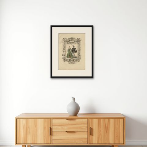 Charles IX French Court Costume, Royal Couple, 1847, shown framed on a wall