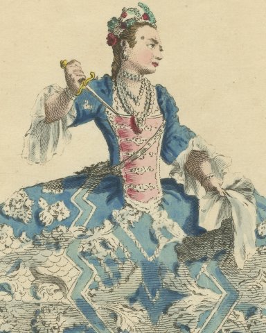 Zara in Congreve's The Mourning Bride, Georgian Stage Costume, Jefferys, 1757, close-up 1