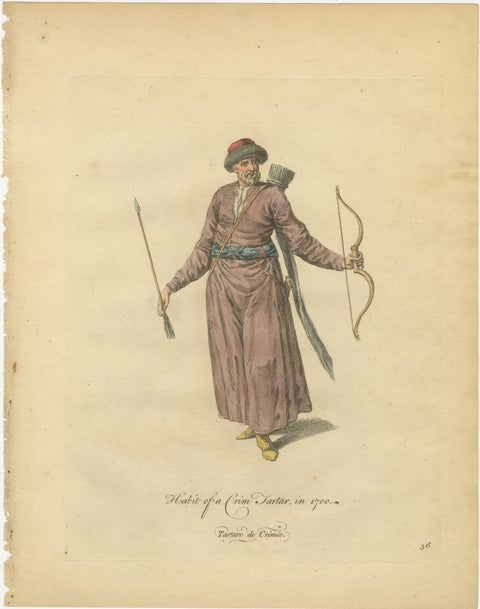 Crimean Tartar Archer Costume Print, Hand-Colored Jefferys 1749, view 3