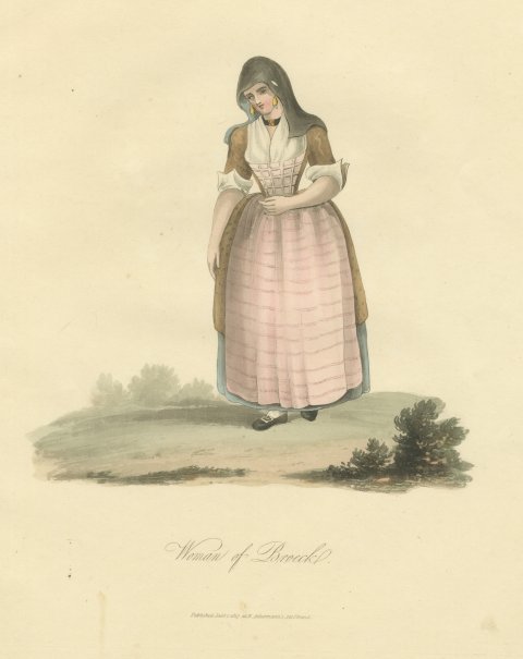 Woman of Broeck, Dutch Regional Dress, Antique Ackermann Print, 1817
