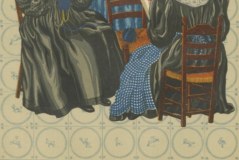 Rare 1932 Dutch Print: Huizen Women's Modern Dress with Lace Caps & Aprons, close-up 1