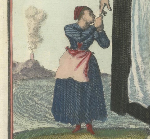 Copperplate Engraving of a Dutch Seaman’s Wife in Traditional Costume, 1703, close-up 2