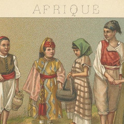 Pl. 86 Antique Print of African Costumes Racinet, 'circa 1880', close-up 1