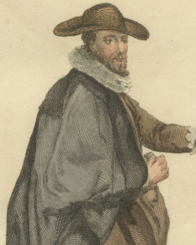 Physician in Holland in 1640, Hand Colored Jefferys Costume Plate, 1757, close-up 1