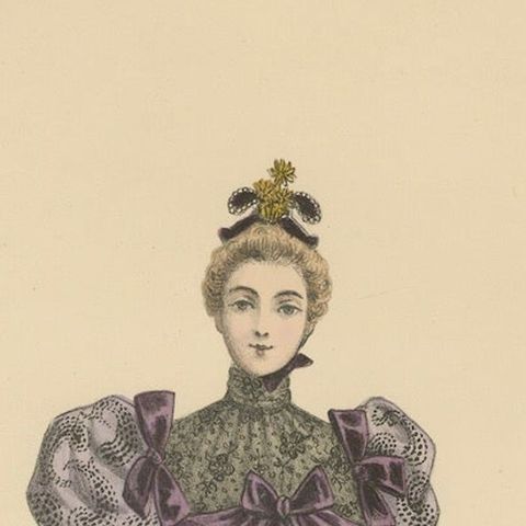 Victorian Evening Elegance: Opulent Fashion Lithograph Published in 1889, close-up 4