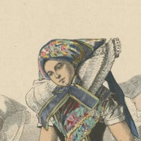 Antique Costume Print of a Peasant Girl from Spreewald in Germany, c.1880, close-up 1