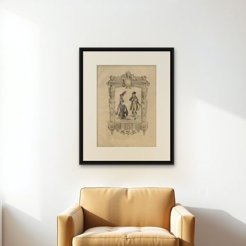 French Directoire Period Costume Lithograph, 1794, Published 1847, shown framed on a wall