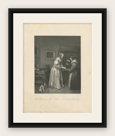 Antique Print of a Lady in a Satin Dress by Payne 'c.1860', shown framed