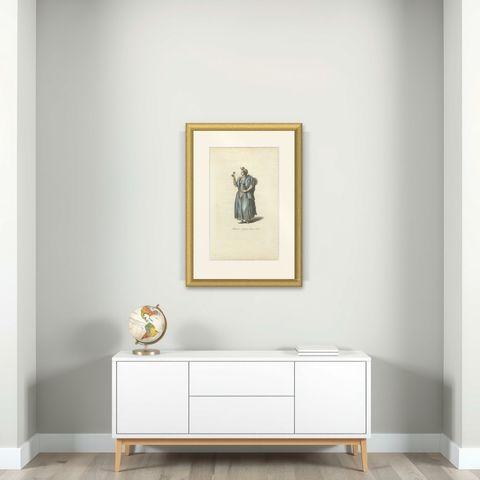 Original Antique Costume Print "Habit of a Lady of Lima in Peru", 1779, shown framed on a wall
