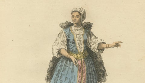 Hungarian Gentleman & Lady Costume Engravings, Hand-Colored Pair, 1749, close-up 4