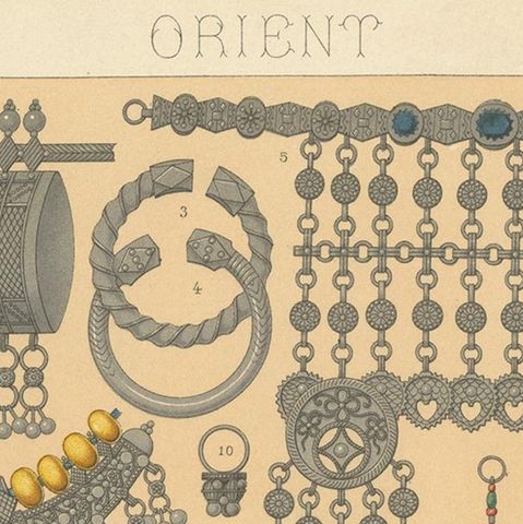 Antique Print of Eastern Jewelry Costumes, 'circa 1880', close-up 1
