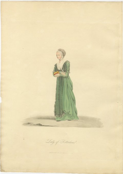 Lady of Rotterdam in a Green Gown, Antique Ackermann Print, 1817, view 2
