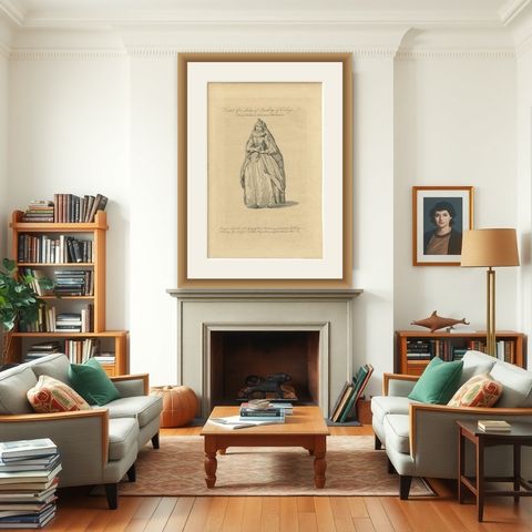 Lady of Quality of Cologne, Germany, Antique Costume Engraving, c.1795, shown framed in a room