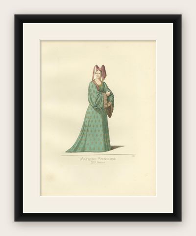Antique Print of a Noblewoman from Siena, Italy, by Bonnard, 1860, shown framed