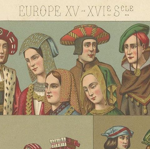 Pl 41 Antique Print of European 15th-16th Century Costumes by Racinet, close-up 1