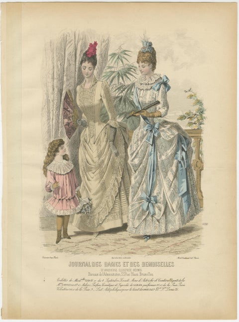 Set of 3 Antique French Fashion Plates, Paris Ladies & Children, c.1880, view 2