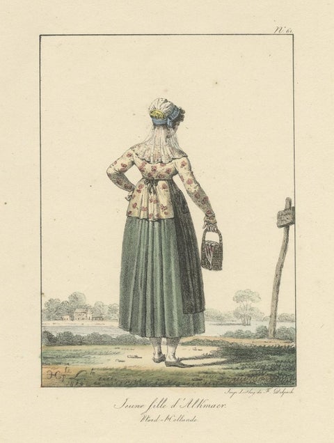 Antique Print of a Young Dutch Girl from Alkmaar, The Netherlands, 1819, close-up 1