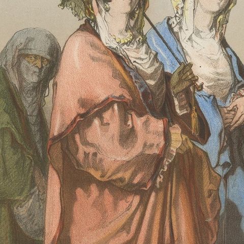 Antique Chromolithographed Print of Turkish Ladies Walking, close-up 2