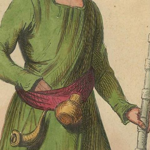 Kurdish Warrior in Traditional Attire from 19th Century Lithograph, close-up 5
