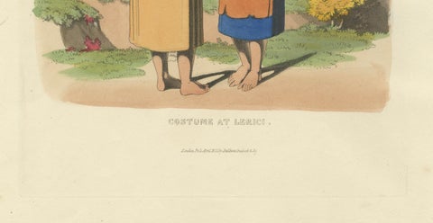 Costume Print: Peasant Women at Lerici in Italy, 1820s Hand-Colored Engraving, close-up 2