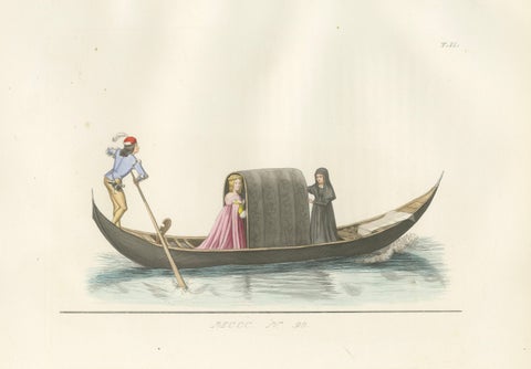 Venetian Noblewoman and Nun in Gondola, Medieval Costume Plate, 1845, close-up 1