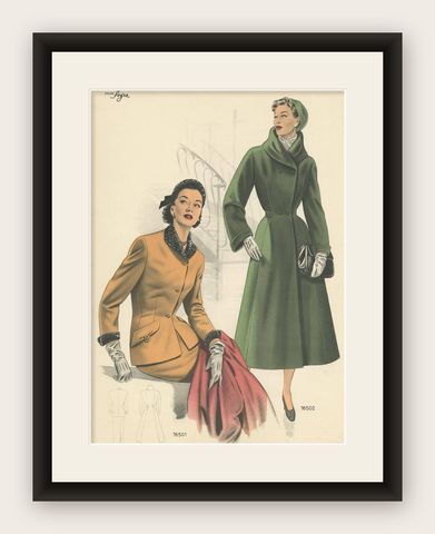 Vintage Fashion Print (Pl. 16501) published in Le Tailleur Moderne, 1954, shown framed