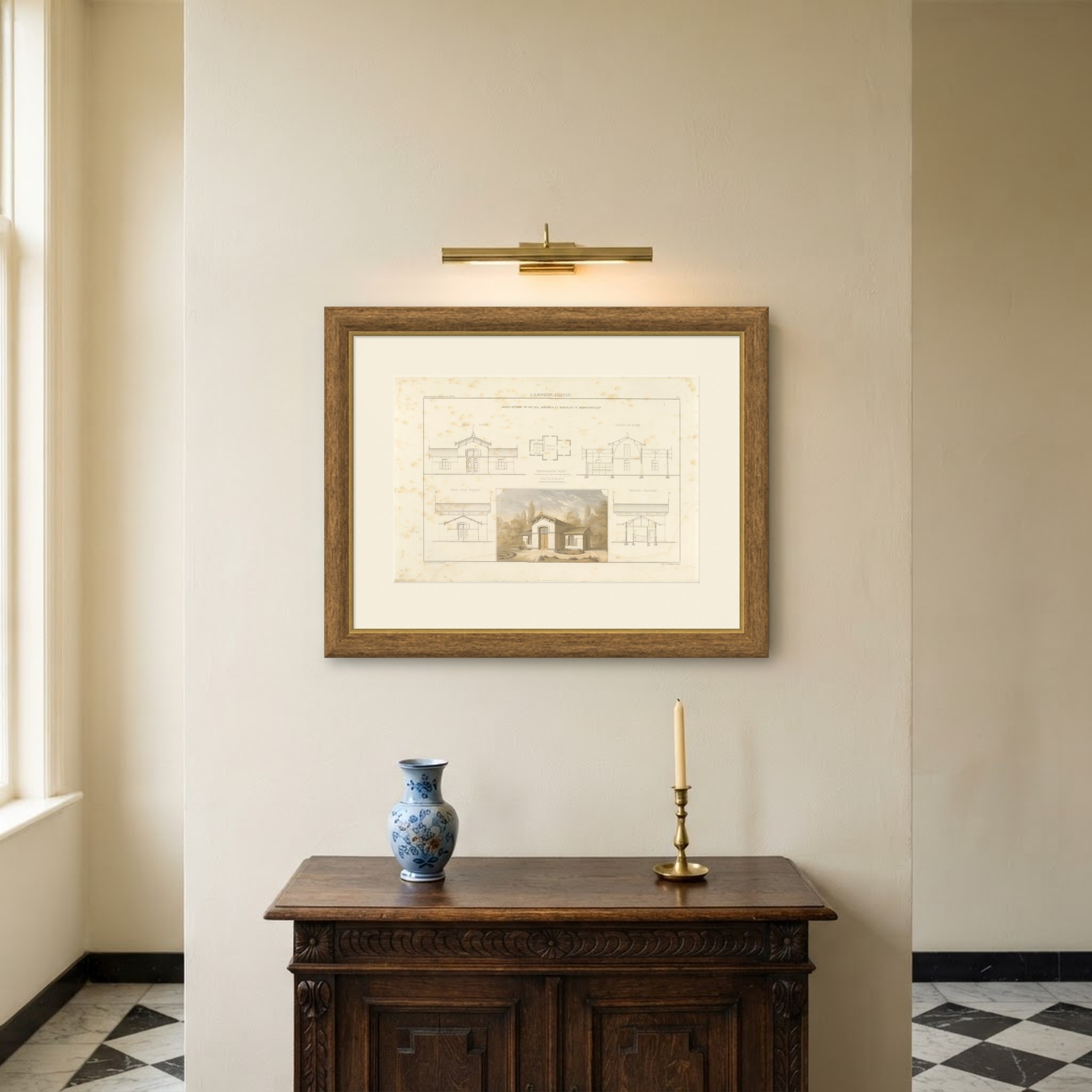 Coach House, Mijnsheerenland, Dutch Architecture Print, Leliman, 1865-1866, shown framed on a wall